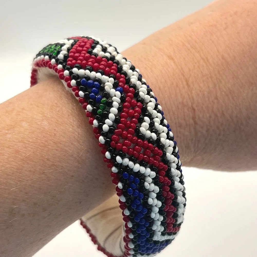 Vintage Seed Beaded Bangle Bracelet‎ Multicolored Geometric